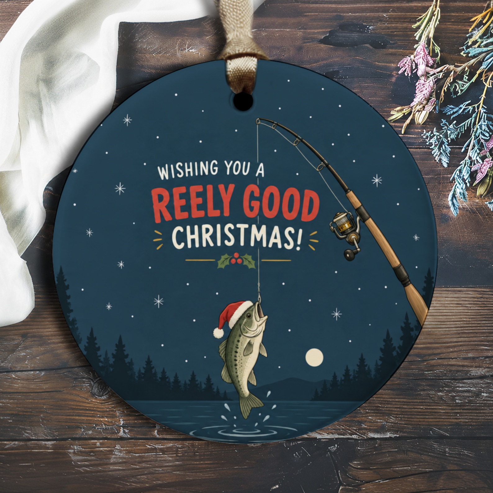 Wishing You A Reely Good Christmas! Fishing Ornament Christmas Decor Fisherman Gift Holiday Tree Decoration O3088