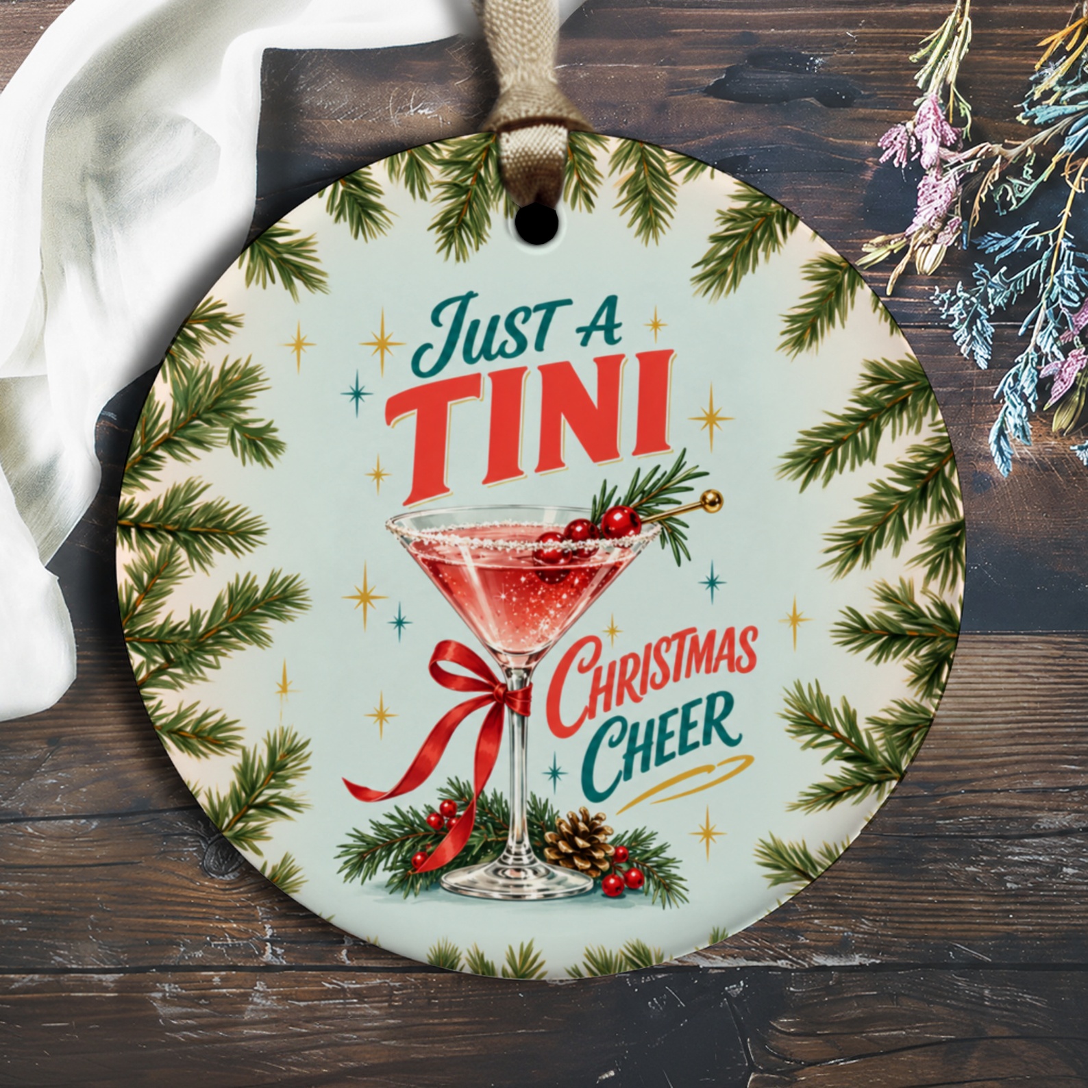 Just A Tini Christmas Cheer Ornament Festive Martini Glass Holiday Decor Christmas Tree Decoration Gift O3096
