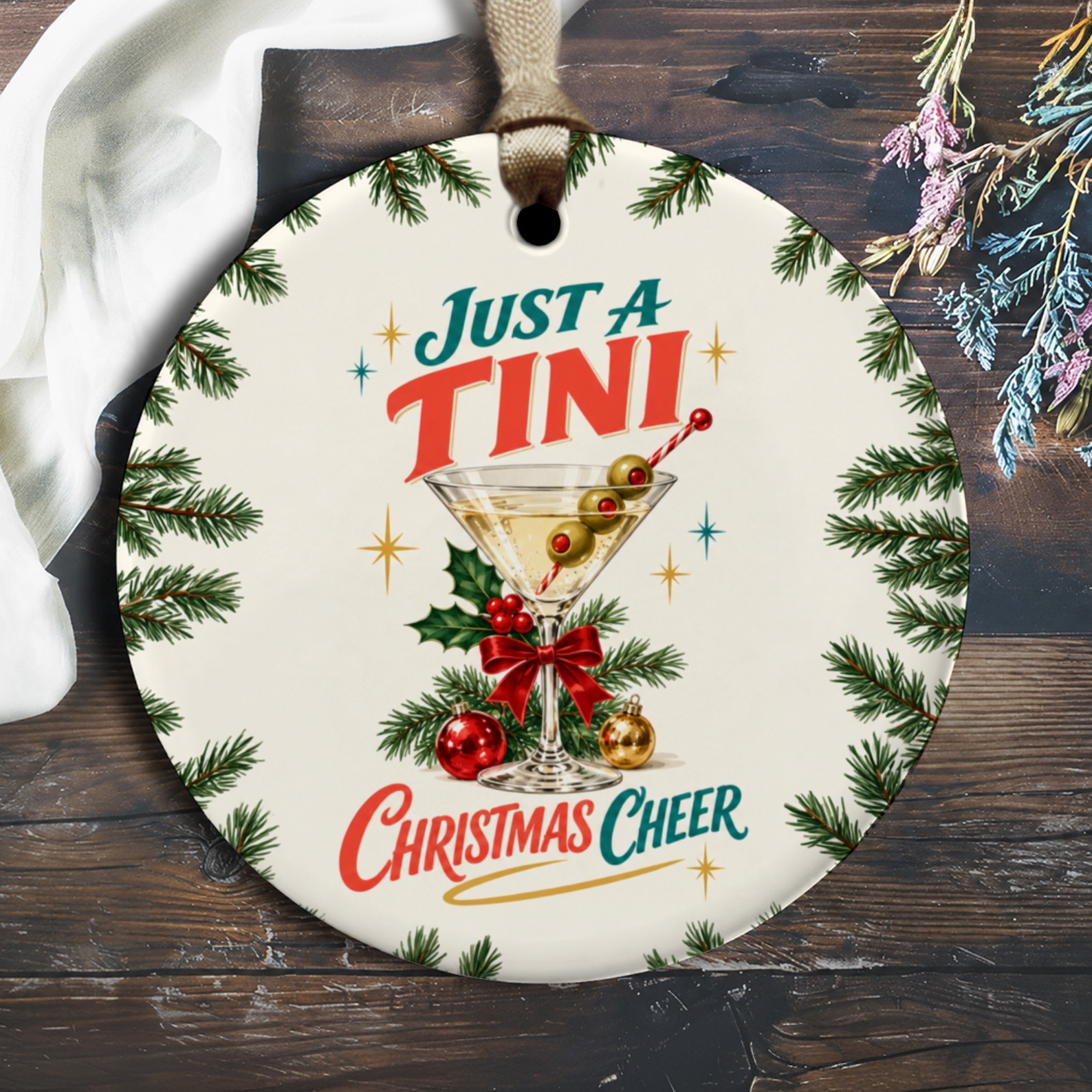 Just A Tini Christmas Cheer Ornament Holiday Martini Glass Decor Festive Christmas Tree Decoration Cocktail Lover Gift O3097