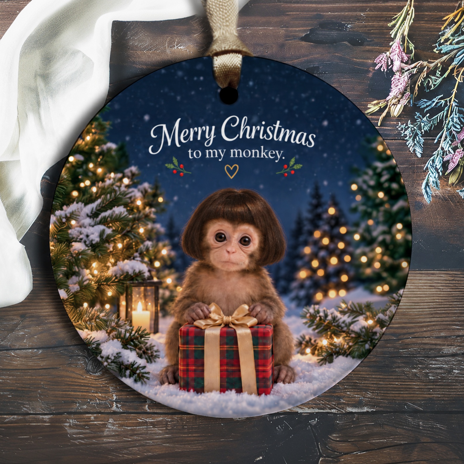 Merry Christmas To My Monkey Ornament Cute Monkey With Gift Christmas Tree Decoration Holiday Keepsake O3105