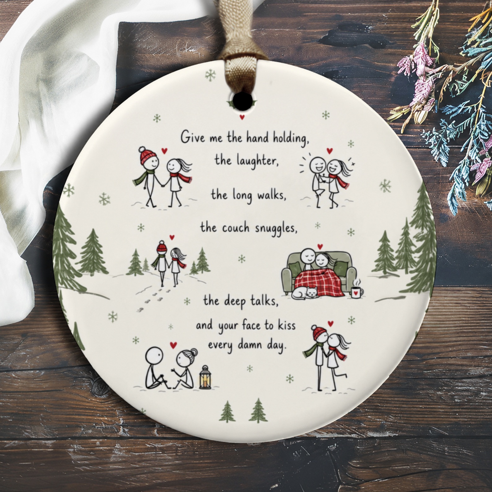 Give Me The Hand Holding Romantic Ornament Stick Figure Couple Winter Love Decoration Cute Christmas Gift For Partner O3116