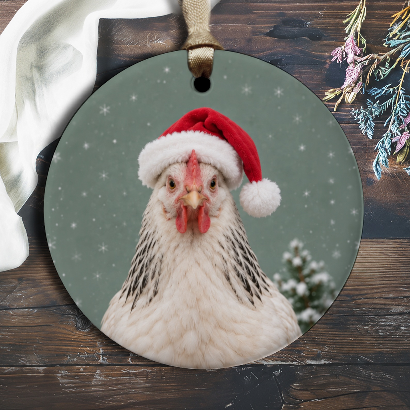 Chicken With Santa Hat Christmas Ornament Funny Farm Animal Holiday Decor Cute Hen Winter Decoration Gift For Chicken Lover O3121