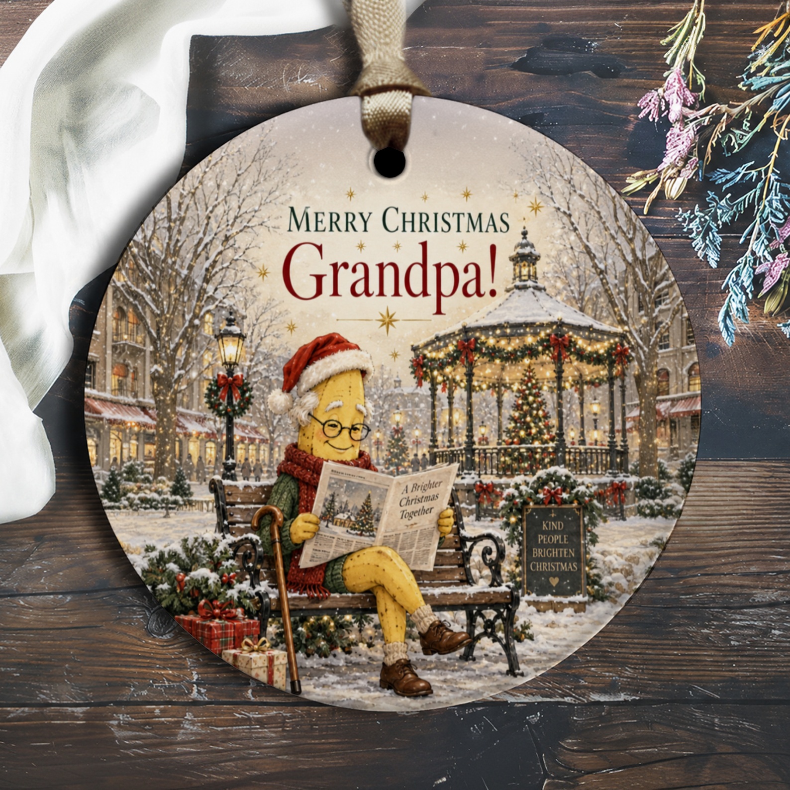 Merry Christmas Grandpa! Festive Ornament Holiday Decoration For Grandpa Winter Scene Christmas Tree Ornament Gift O3135