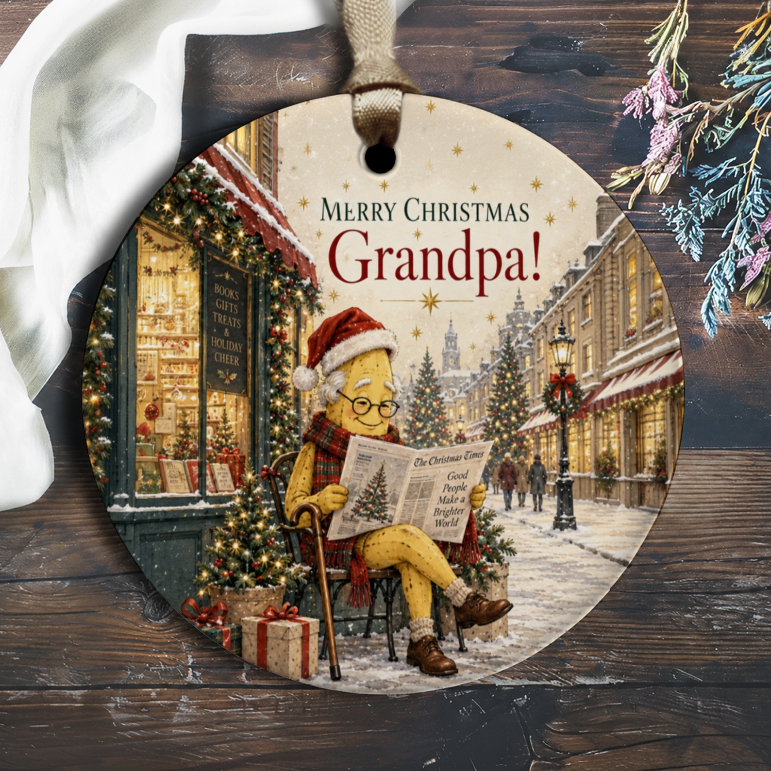 Merry Christmas Grandpa Ornament Holiday Decoration Festive Christmas Tree Ornament Gift For Grandpa Winter Scene O3136
