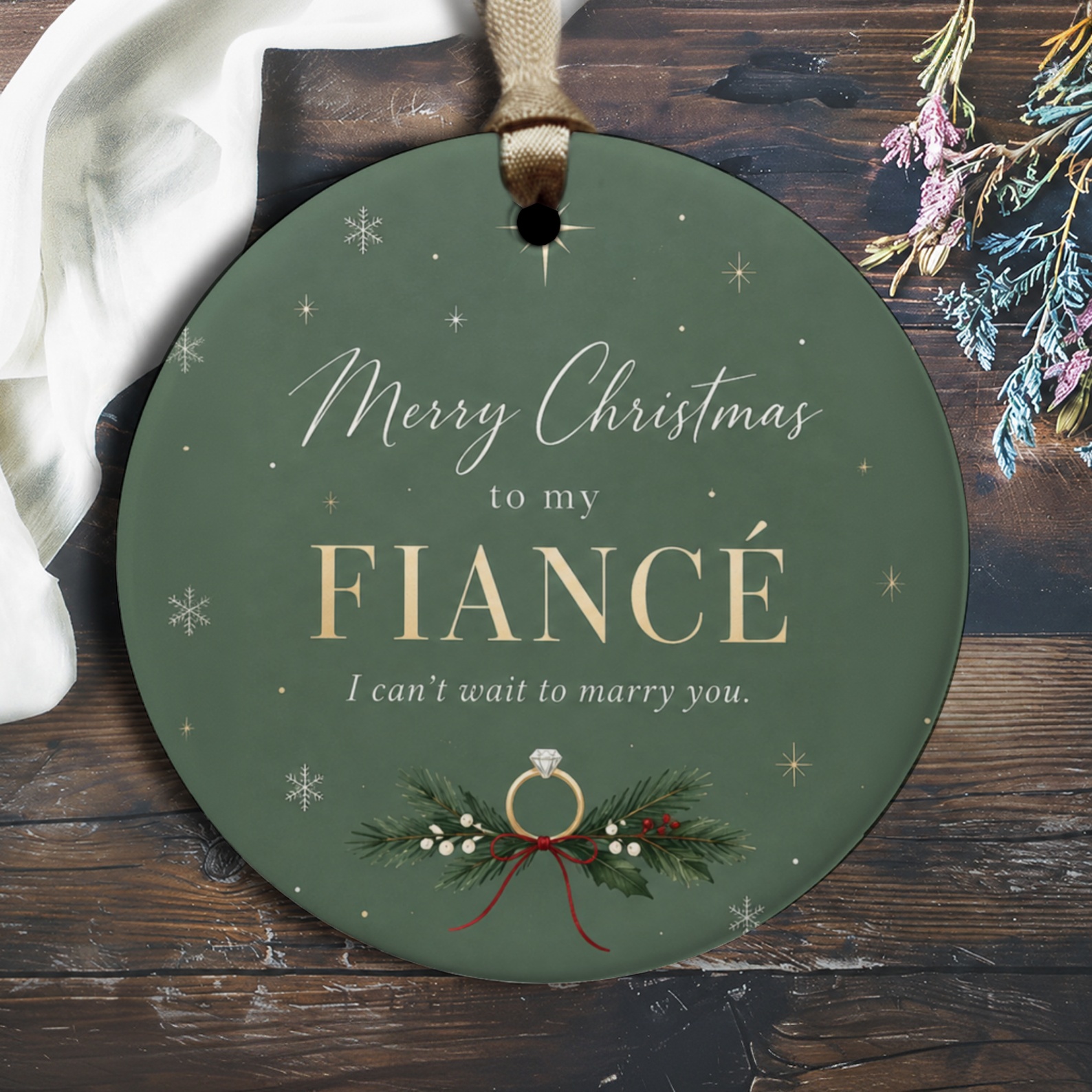 Merry Christmas To My Fiancé Ornament Engagement Holiday Decor I Can't Wait To Marry You Romantic Christmas Gift O3137