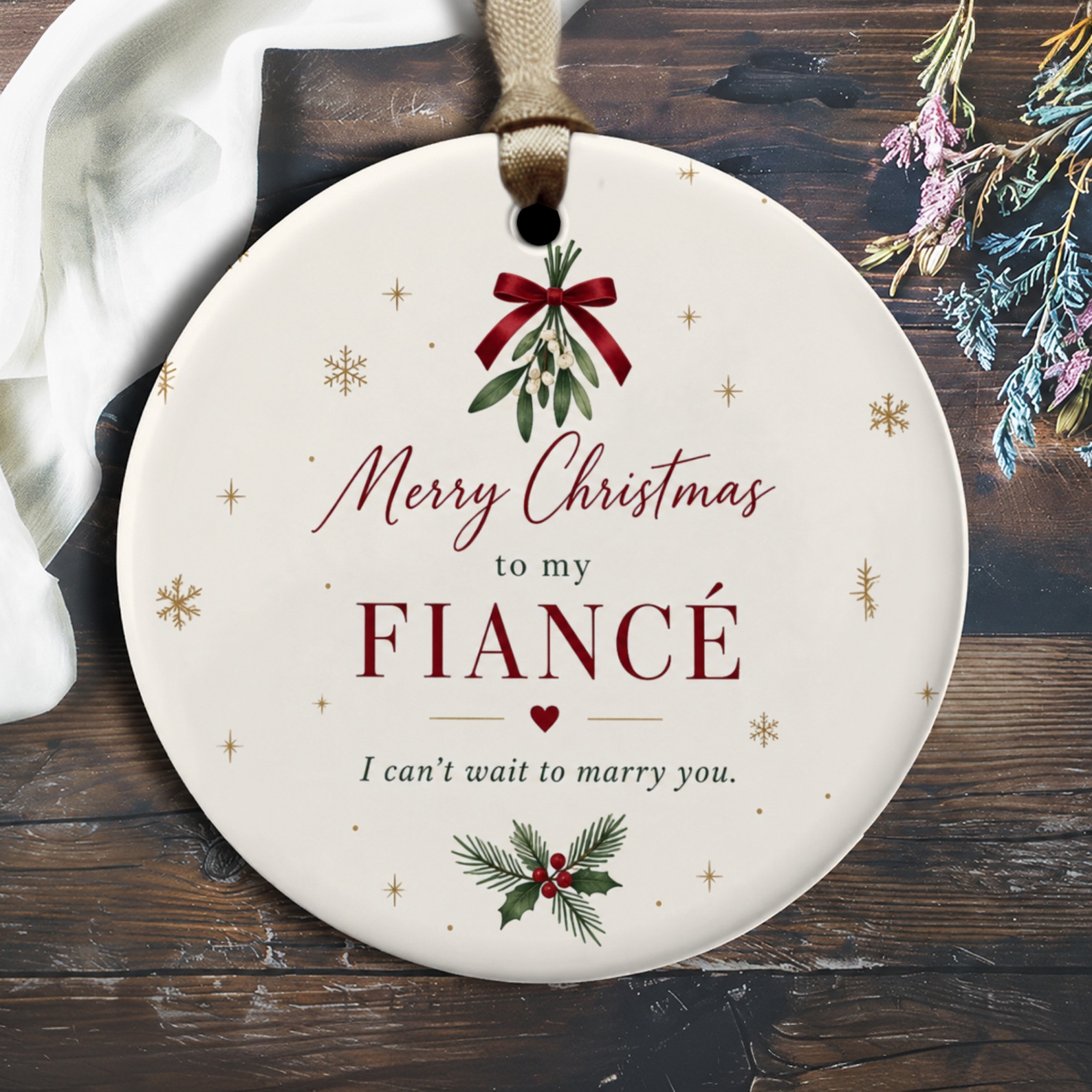 Merry Christmas To My Fiancé Ornament Festive Holiday Decoration I Can't Wait To Marry You Gift For Fiance O3138