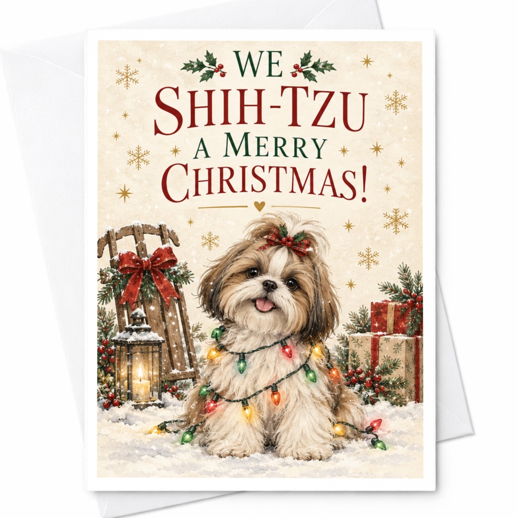 We Shih-Tzu A Merry Christmas! Cute Shih-Tzu Christmas Card Dog Lover Holiday Greeting Card Festive Pet Card For Dog Owner C7448