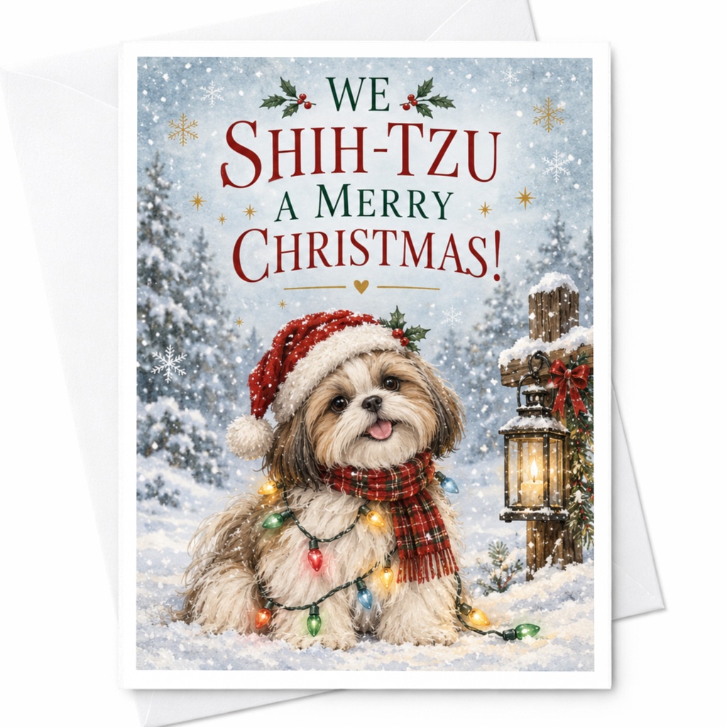 We Shih-Tzu A Merry Christmas! Cute Shih Tzu Dog Christmas Card Festive Holiday Greeting Card For Dog Lovers C7449