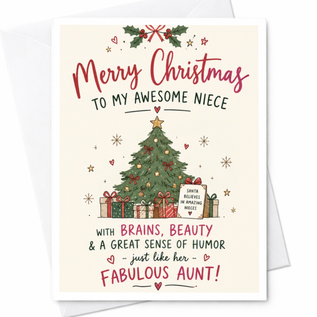 Merry Christmas To My Awesome Niece Christmas Card Funny Holiday Greeting From Aunt Cute Xmas Card For Niece With C7454