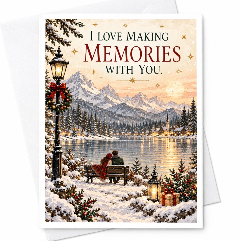 I Love Making Memories With You Romantic Greeting Card Winter Scene Couple Anniversary Card For Him Her Love Card C7463