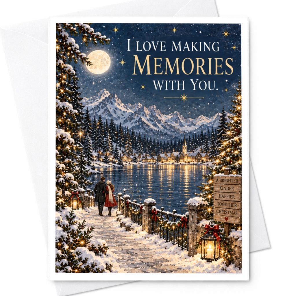 I Love Making Memories With You Christmas Card Romantic Winter Scene Couple Holiday Greeting Card For Partner C7464