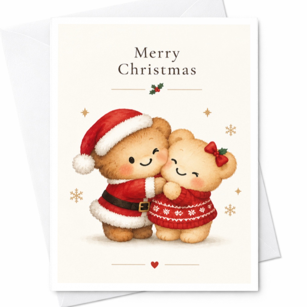 Merry Christmas Cute Bears Card Adorable Holiday Greeting Card For Kids Family Festive Xmas Card With Santa Bear C7465