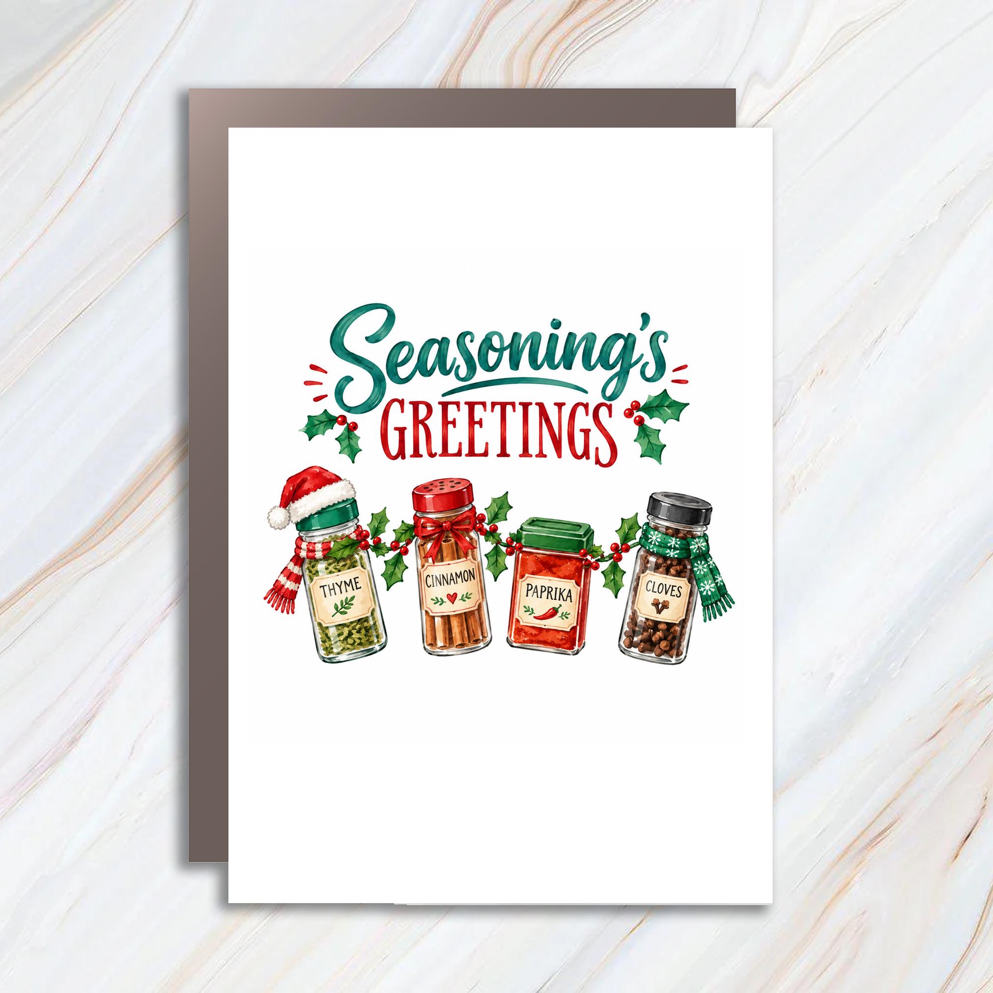 Seasoning's Greetings Funny Christmas Card Holiday Spice Theme Cute Greeting Card For Food Lovers Festive Card C1902