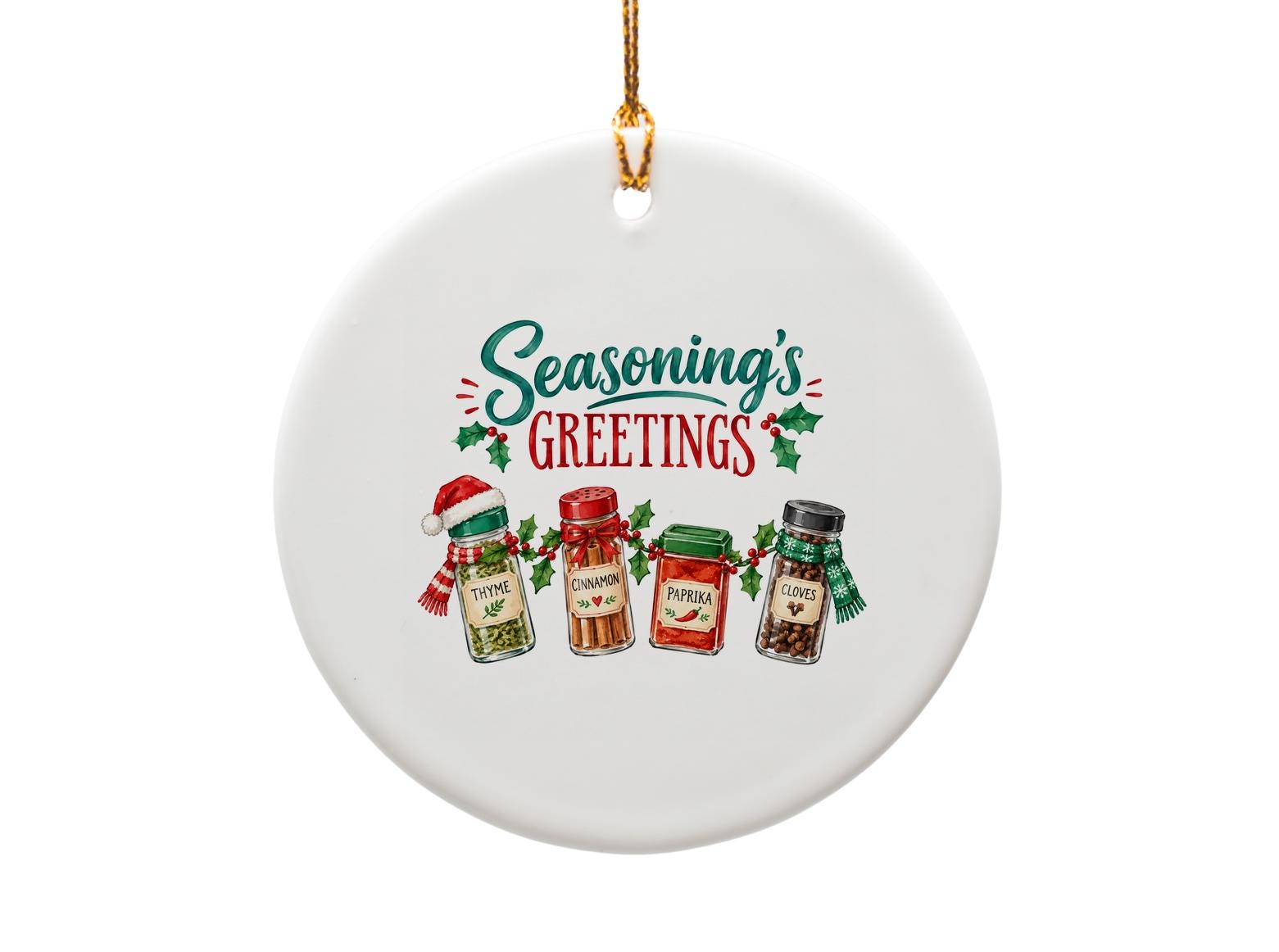 Seasoning's Greetings Christmas Ornament Spice Jar Holiday Decor Funny Kitchen Ornament Gift For Chef Foodie O1902