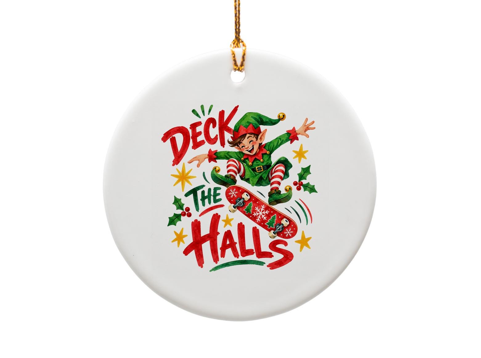 Deck The Halls Christmas Ornament Funny Elf On Skateboard Holiday Decor Festive Tree Decoration Gift For Kids O1896