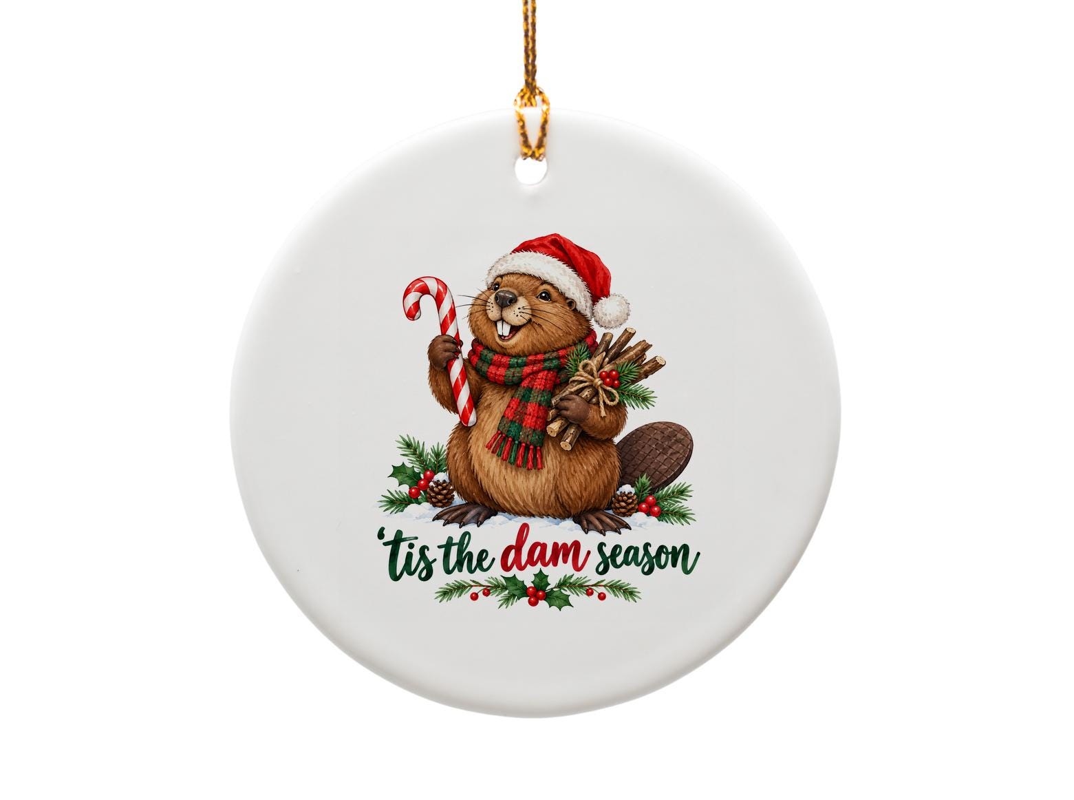 Tis The Dam Season Funny Christmas Ornament Beaver With Candy Cane Holiday Decor Cute Animal Ornament Xmas Gift O1904