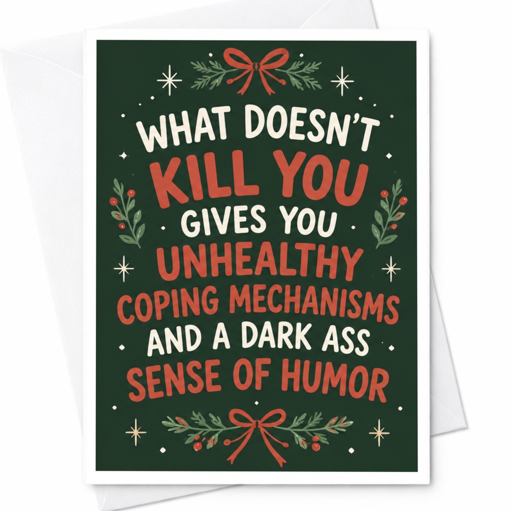 What Doesn't Kill You Funny Greeting Card Dark Everyday Card For Friend Sarcastic Holiday Card With Festive C7480