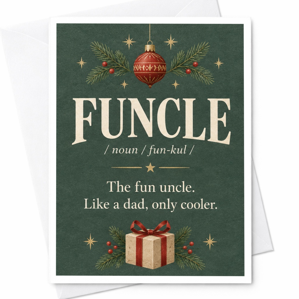Funcle The Fun Uncle Like A Dad Only Cooler Christmas Card Funny Holiday Card For Uncle Cute Xmas Card With Ornament Gift C7486