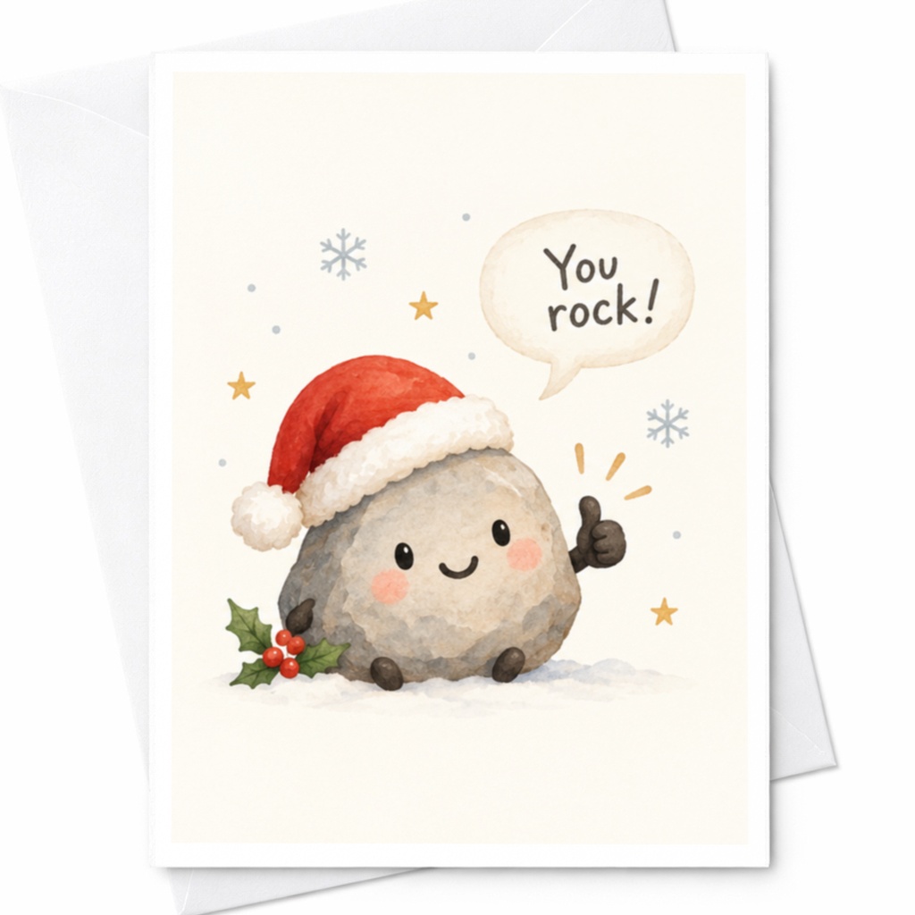 You Rock! Cute Christmas Card With Santa Hat Rock Fun Holiday Greeting Card For Friends Family Festive Cheer C7489