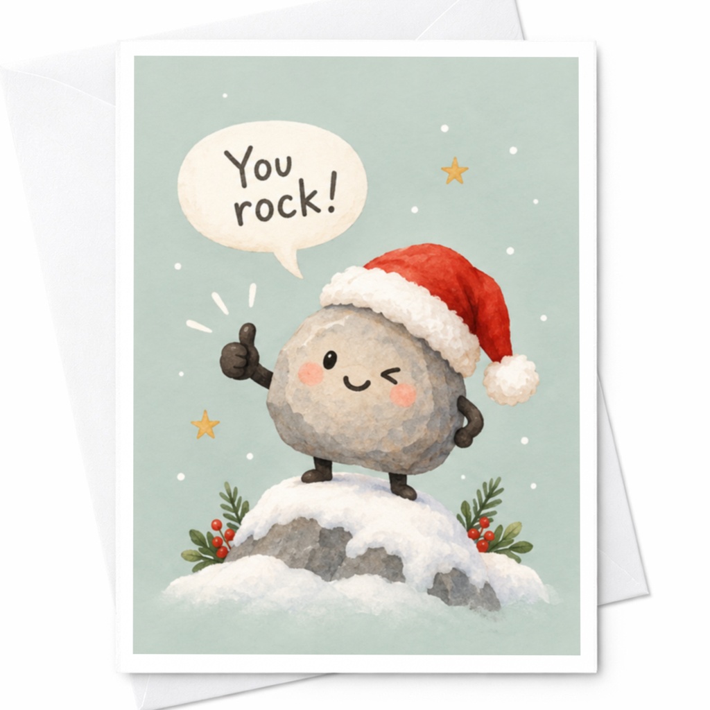 You Rock! Cute Christmas Card With Santa Hat Rock Fun Holiday Greeting Card For Friends Family Festive Winter Card C7490