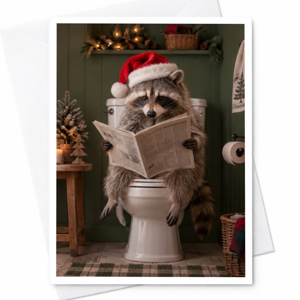 Funny Raccoon Christmas Card Cute Animal Holiday Greeting Card Santa Hat For Animal Lover Unique Festive Card C7494