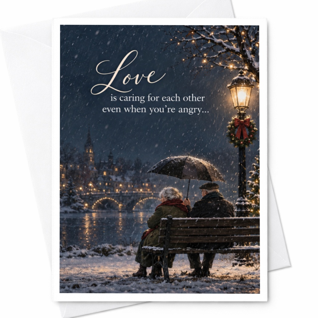 Love Is Caring For Each Other Even When You’re Angry Anniversary Card Romantic Winter Scene For Couple Sentimental Greeting Card C7500