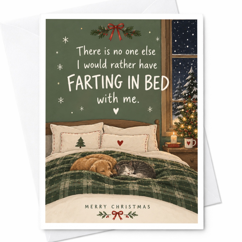 There Is No One Else I Would Rather Have Farting In Bed With Me Christmas Card Funny Holiday Greeting Card For Couple Cute Dog Cat C7478