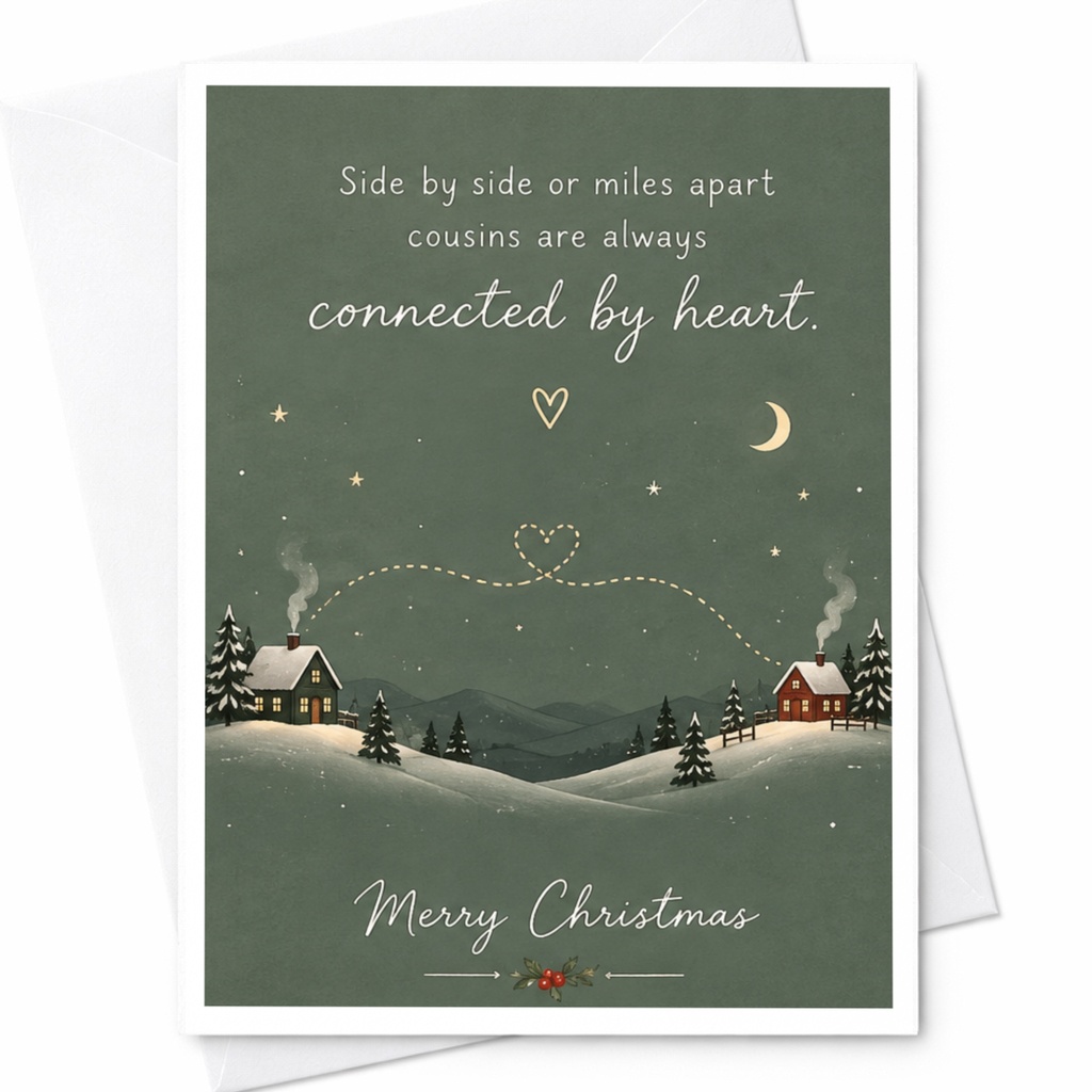 Side By Side Or Miles Apart Cousins Are Always Connected By Heart Merry Christmas Card For Cousin Holiday Greeting C7532