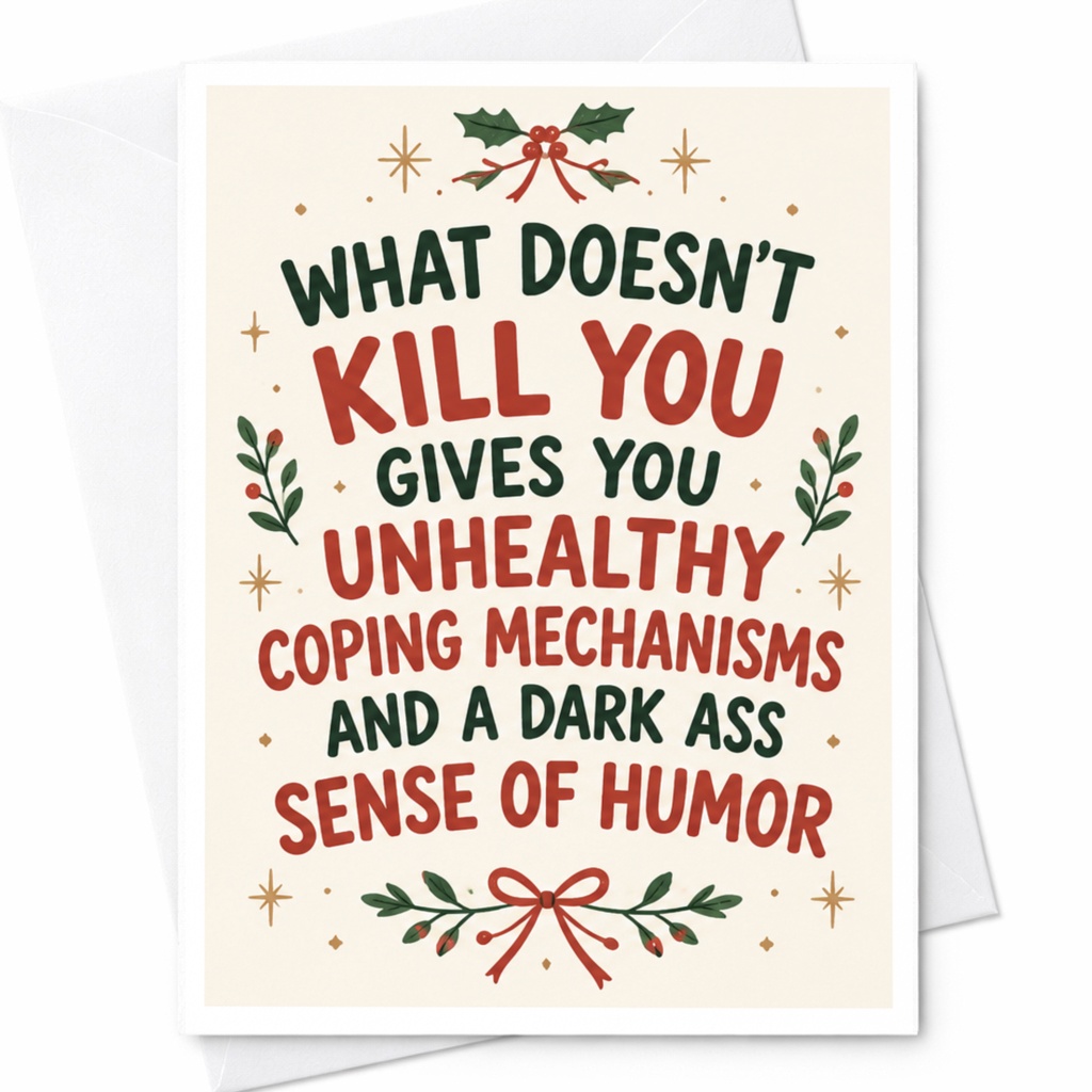 What Doesn't Kill You Funny Greeting Card Dark Holiday Card For Friend Christmas Card With Festive Elements C7479