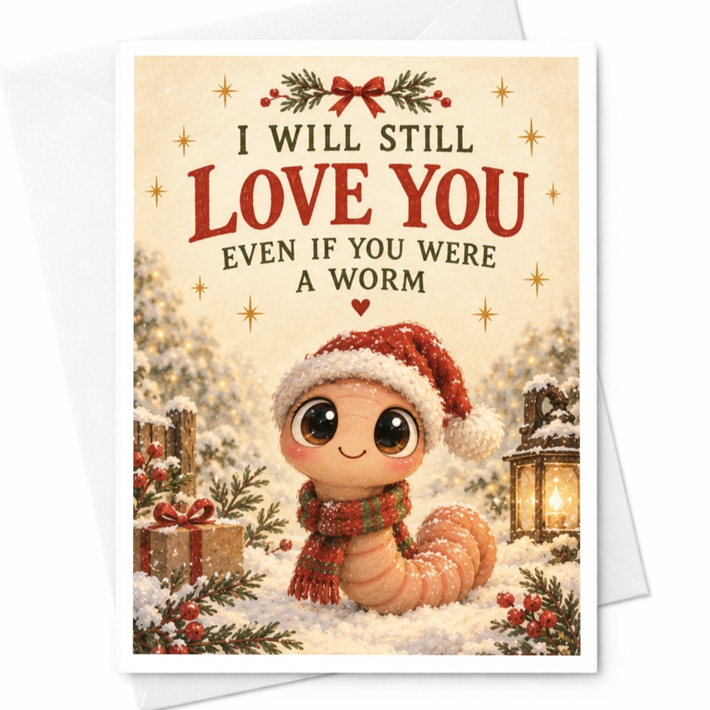 I Will Still Love You Even If You Were A Worm Cute Christmas Card Romantic Holiday Greeting Card For Partner Funny Love Card C7481