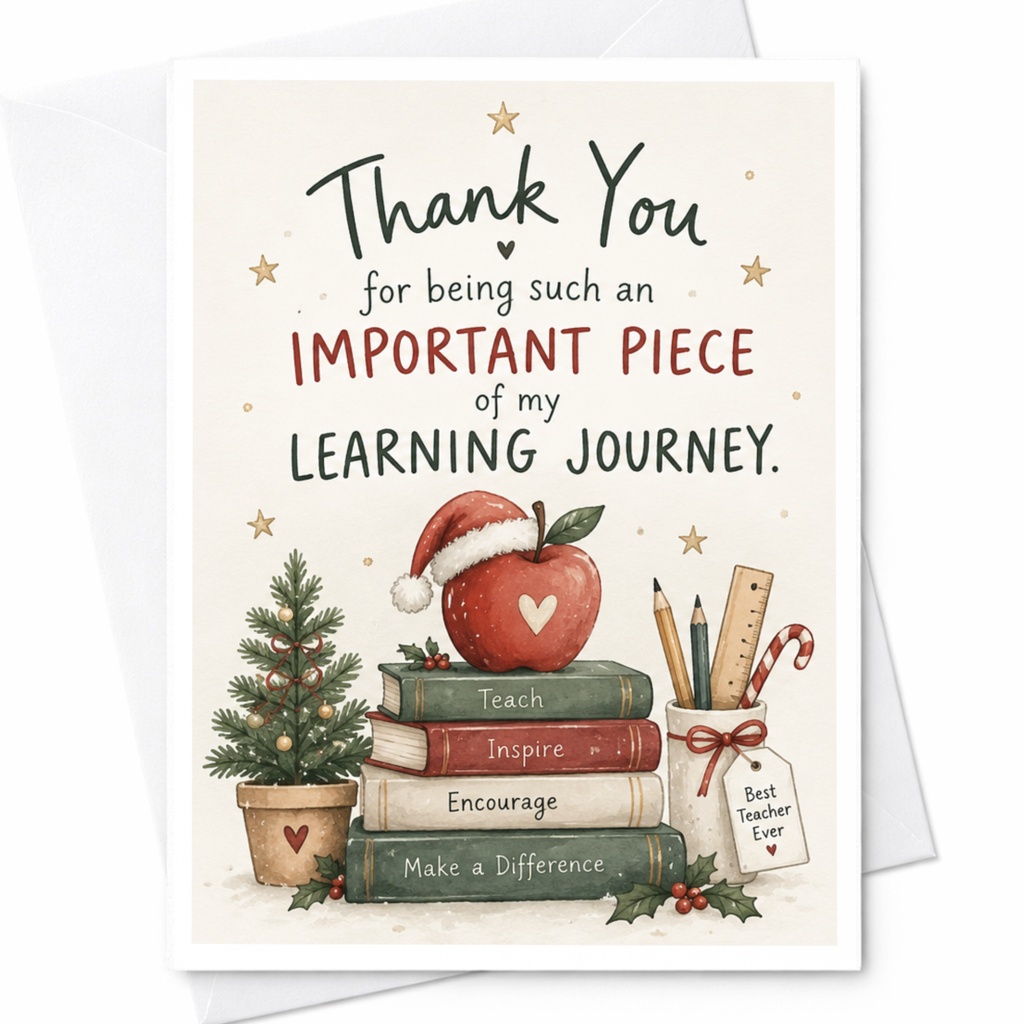 Thank You For Being Such An Important Piece Of My Learning Journey Teacher Appreciation Card Best Teacher Gift Cute Apple C7535