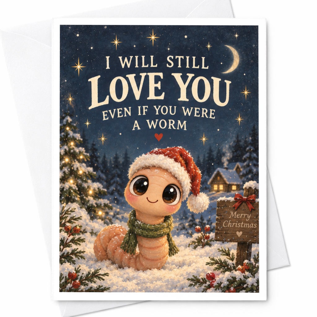I Will Still Love You Even If You Were A Worm Cute Christmas Card Romantic Holiday Greeting Card For Partner Funny Love Card C7482