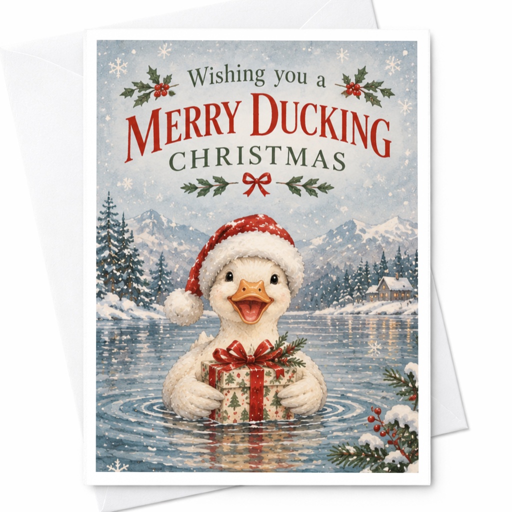 Wishing You A Merry Ducking Christmas Funny Holiday Card Cute Duck With Santa Hat Festive Greeting Card For Friends Family C7484