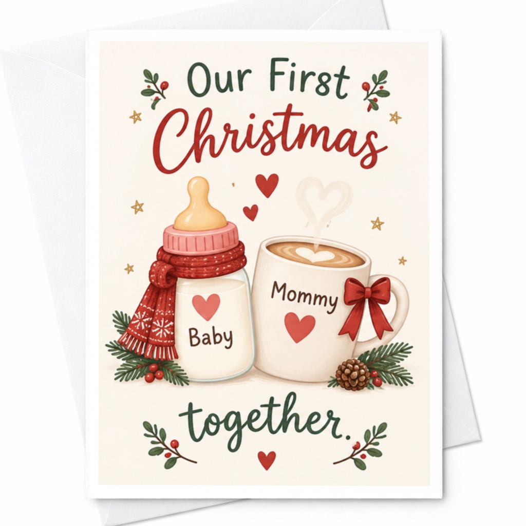Our First Christmas Together Card Cute Holiday Greeting Card For New Mom Baby Mommy Christmas Card With Hearts 125 C7539