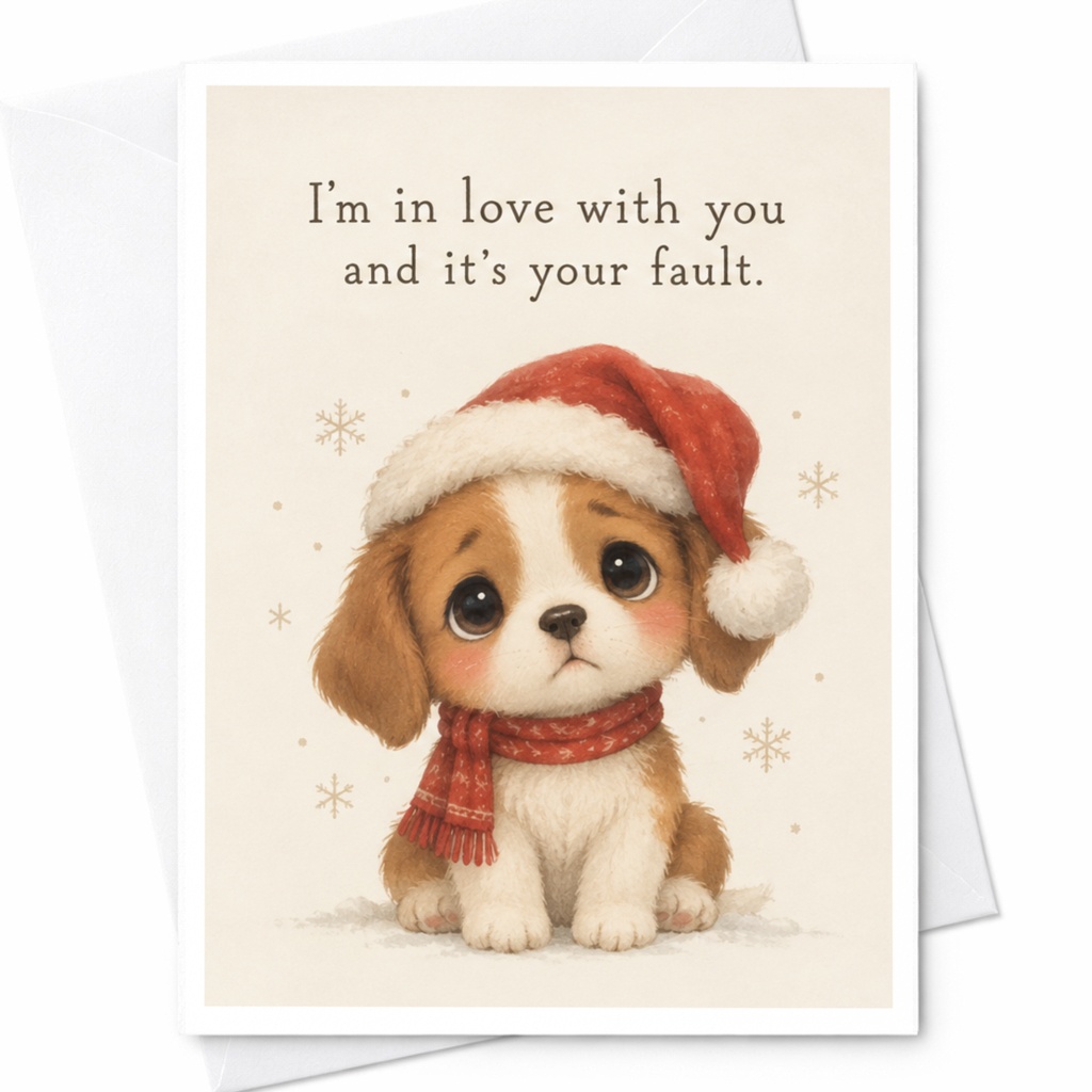 I'm In Love With You And It's Your Fault. Cute Puppy Christmas Card Romantic Holiday Greeting For Dog Lover Sweet C7491