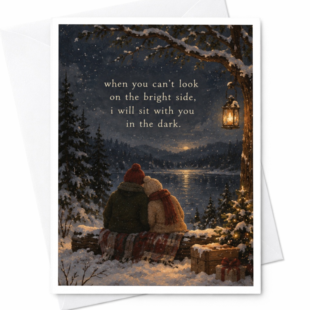 When You Can't Look On The Bright Side, I Will Sit With You In The Dark. Supportive Greeting Card Winter Scene For Friend Comforti C7506