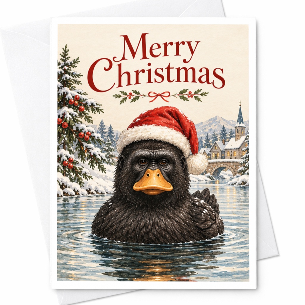 Merry Christmas Funny Duck Christmas Card Cute Animal Holiday Card For Him Her Family Festive Greeting Card With Santa Hat C7515