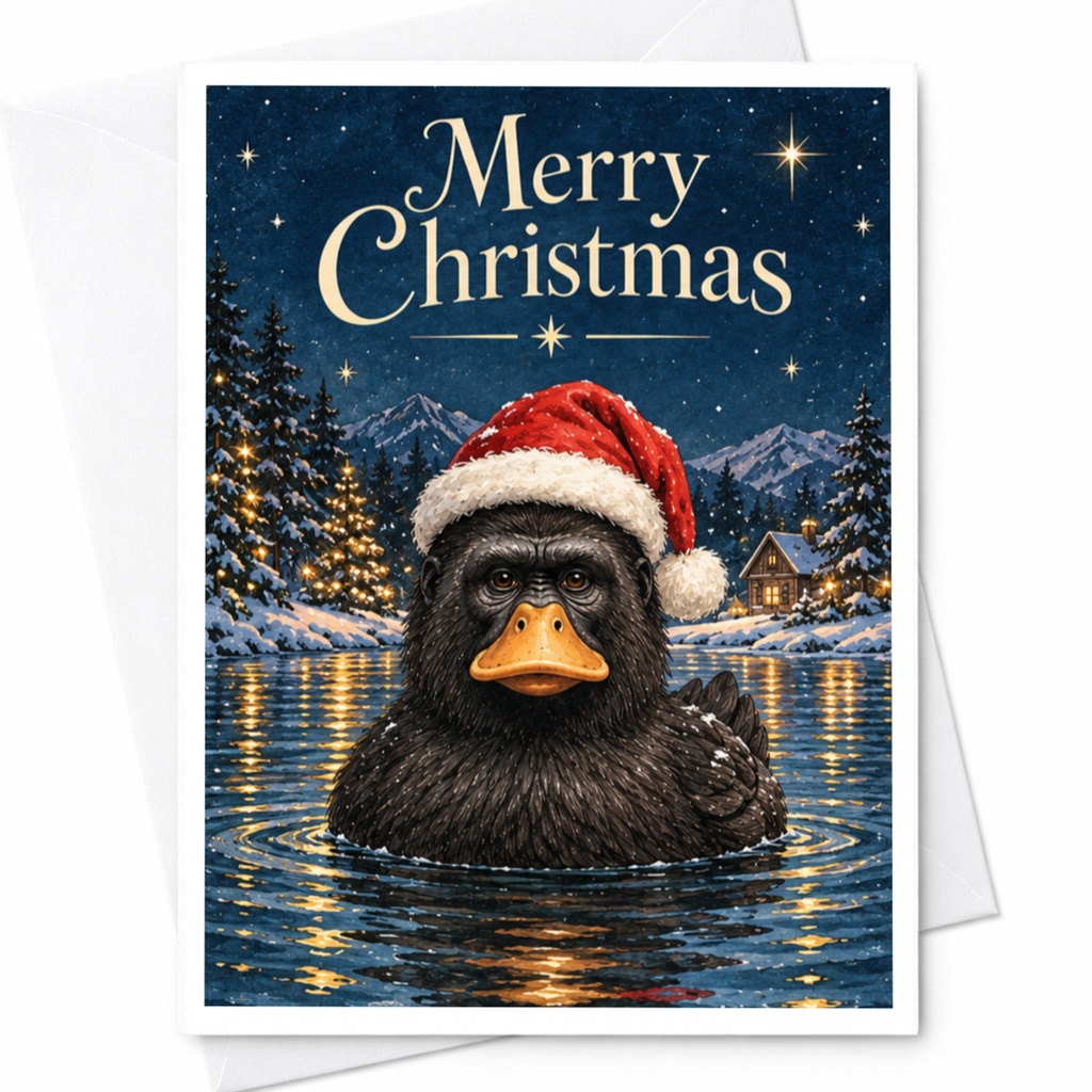 Merry Christmas Cute Platypus Christmas Card Funny Animal Holiday Card For Kids Family Winter Scene Santa Hat C7516