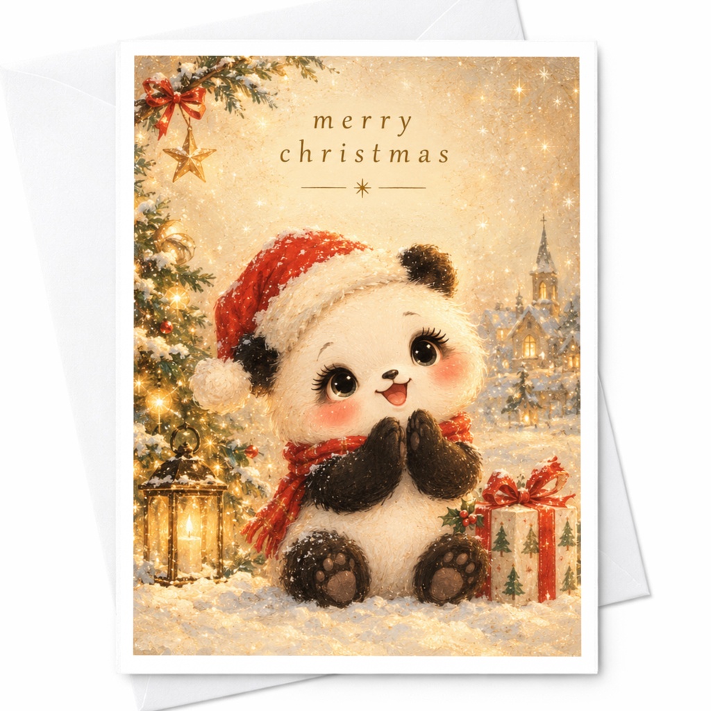 Merry Christmas Cute Panda Card Adorable Holiday Greeting Card Festive Christmas Tree Gift For Kids Family Animal Lover C7527