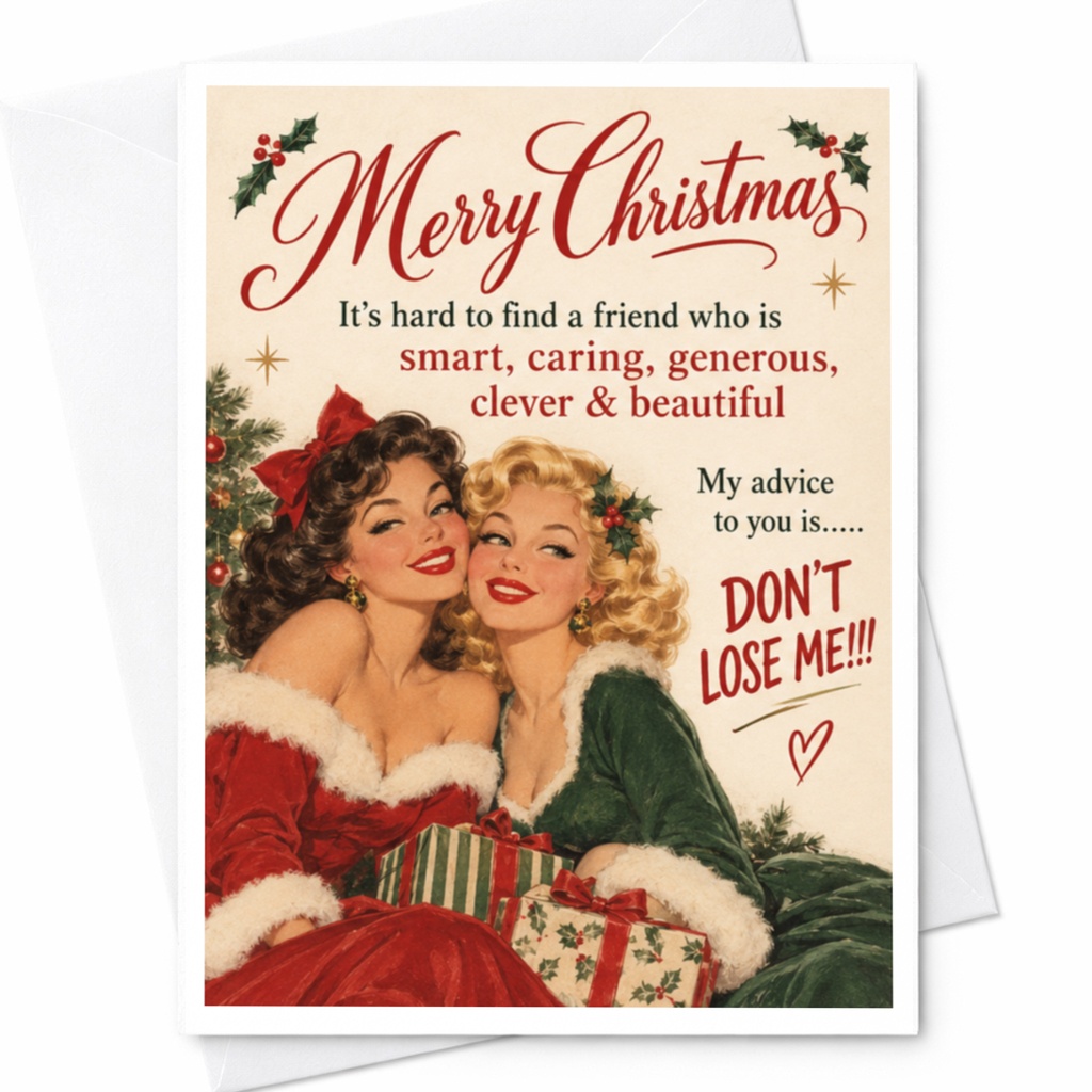 Merry Christmas It's Hard To Find A Friend Funny Christmas Card For Friend Vintage Style Holiday Greeting Card Cute Xmas Card C7529