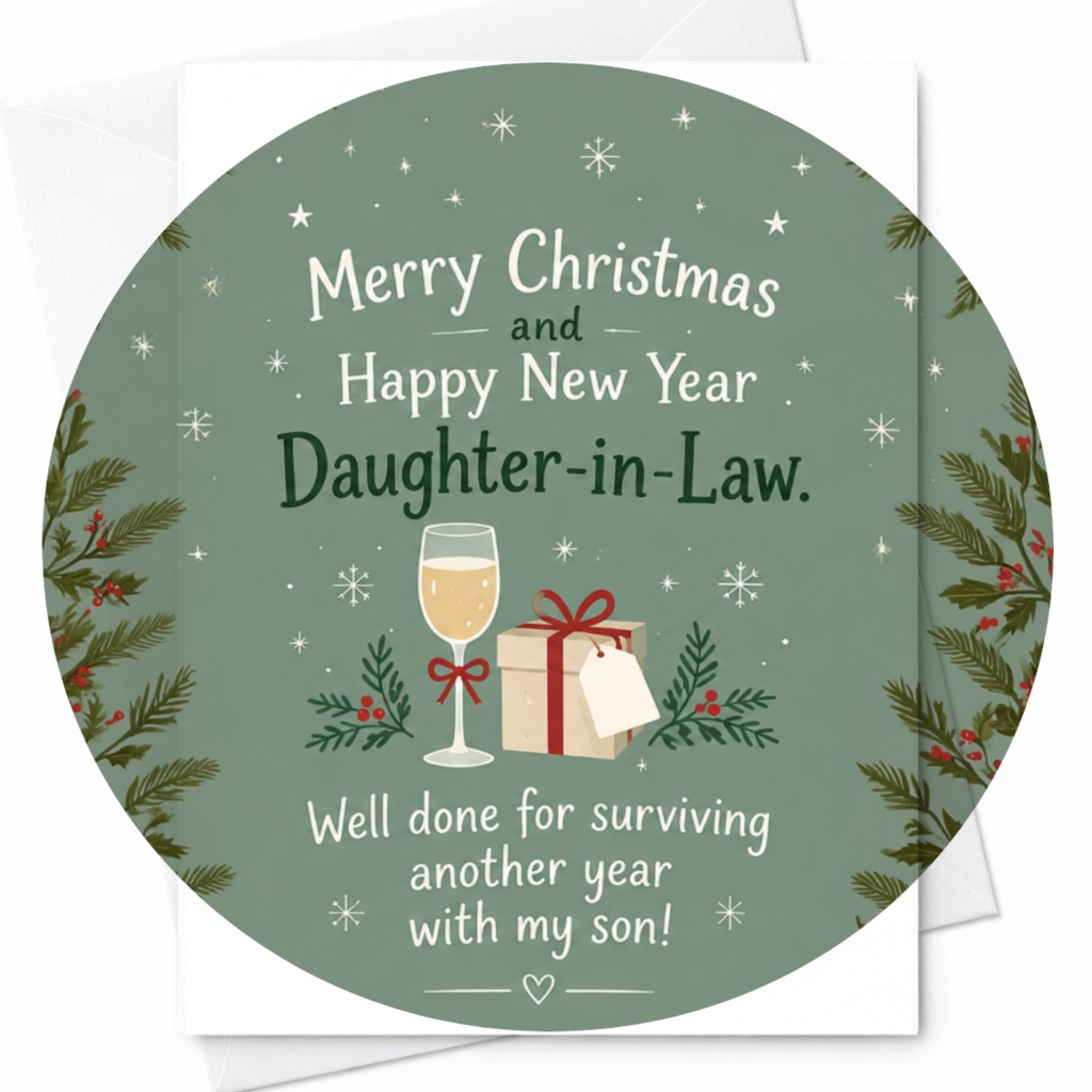 Merry Christmas And Happy New Year Daughter-In-Law Funny Christmas Card Festive Holiday Greeting Card For Her From In-Laws C7551
