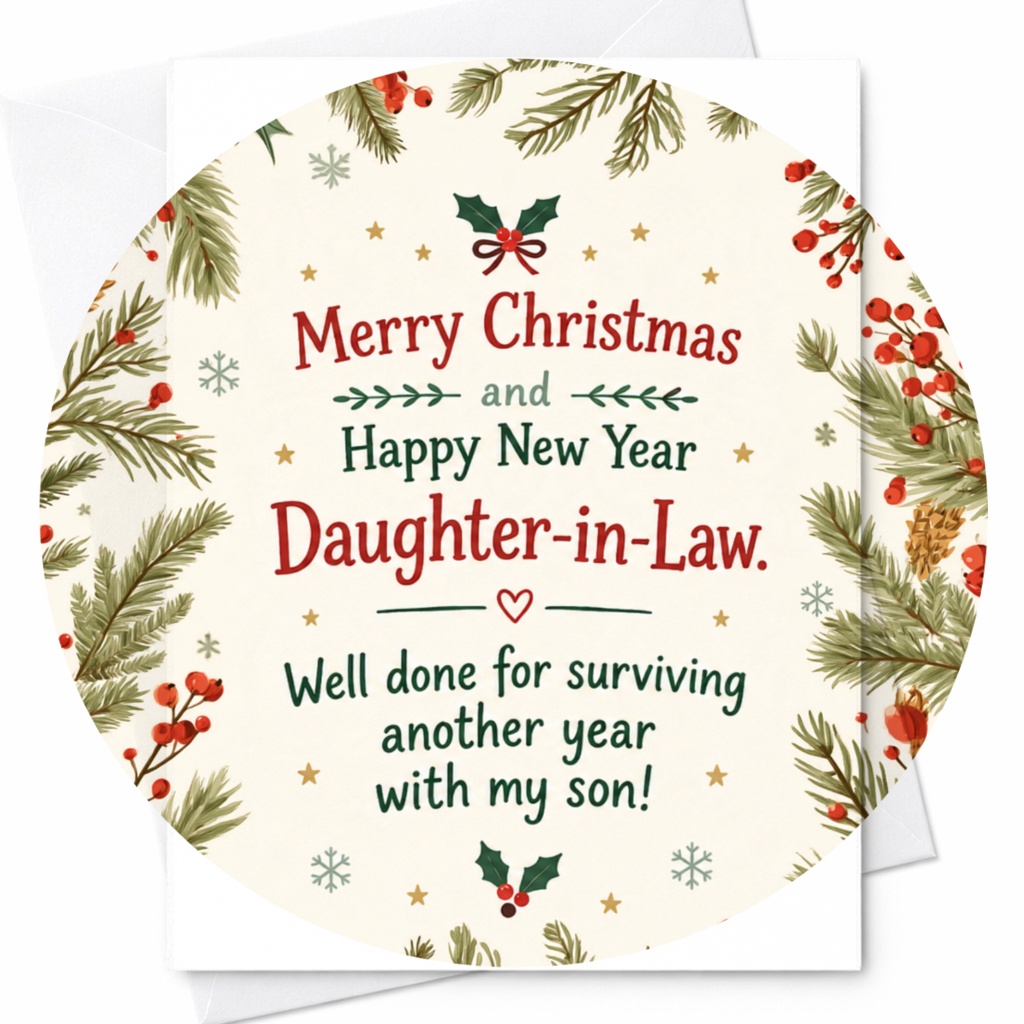 Merry Christmas And Happy New Year Daughter-In-Law Funny Christmas Card Festive Holiday Card For Her From Mother-In-Law C7552