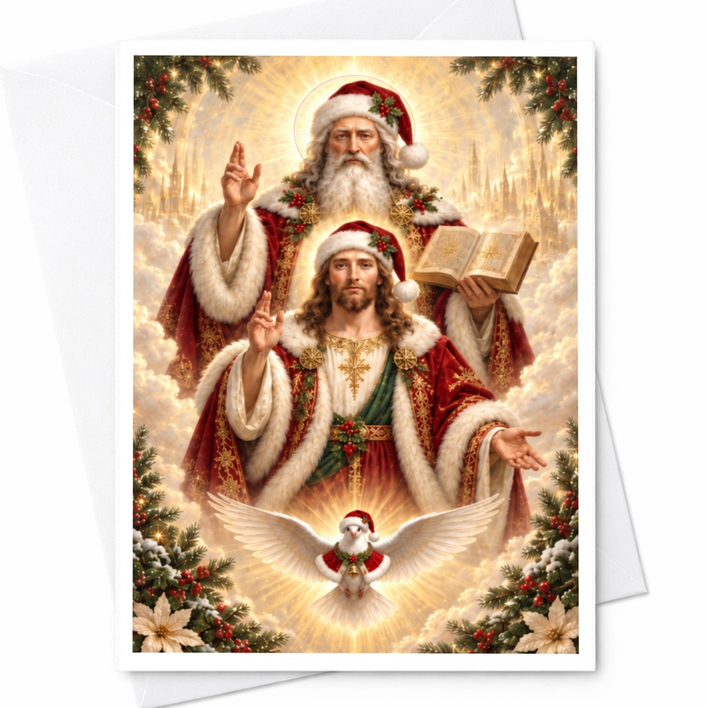 Santa And Religious Figures Christmas Card Festive Holiday Greeting Card With Dove Spiritual Christmas Card C7553