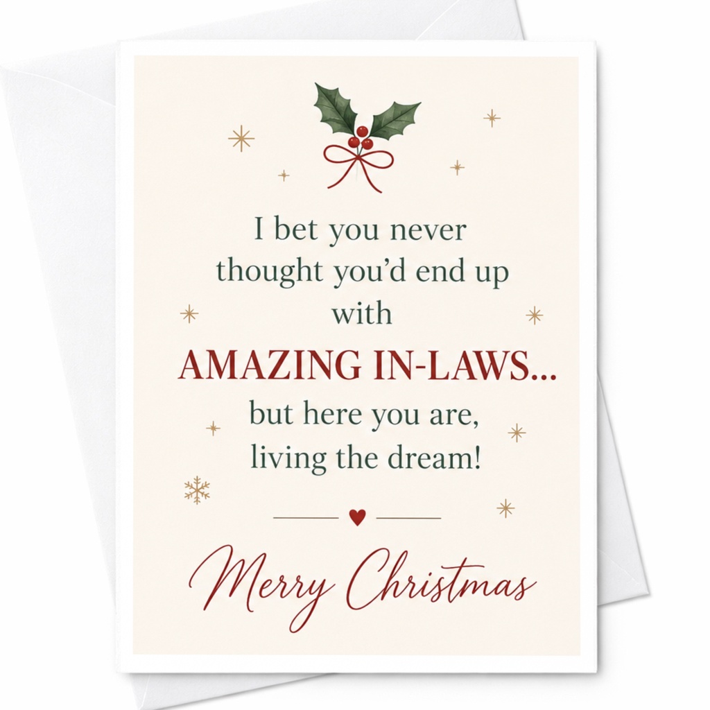 I Bet You Never Thought You’d End Up With Amazing In-Laws Christmas Card Funny Holiday Greeting Card For In-Laws Festive C7563
