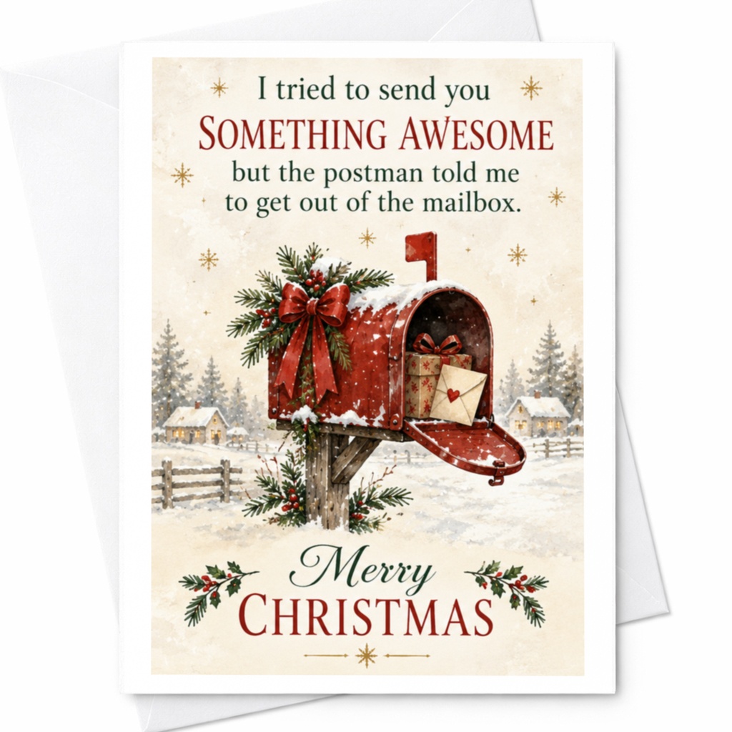 I Tried To Send You Something Awesome Funny Christmas Card Mailbox With Gifts Holiday Greeting Card For Friend Family C7564