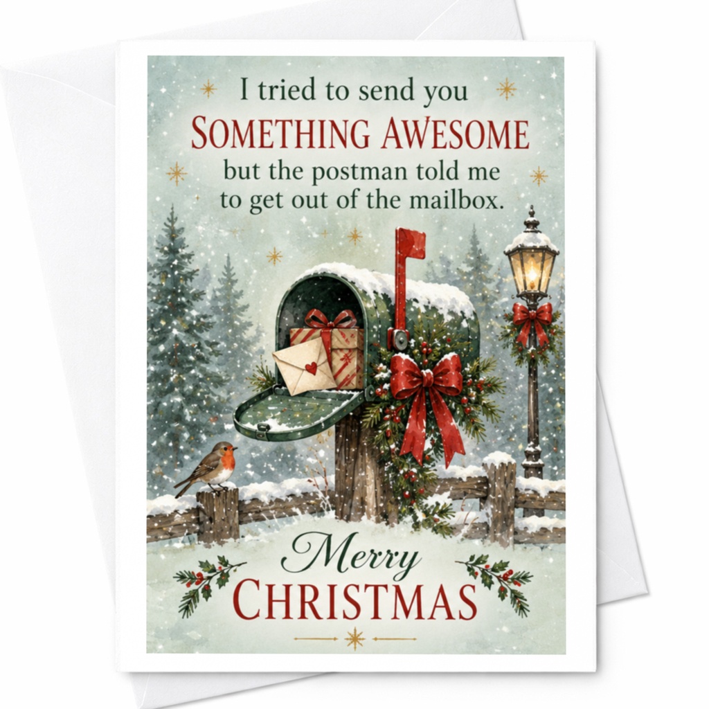 I Tried To Send You Something Awesome Funny Christmas Card Holiday Greeting Card For Friend Cute Festive Mailbox C7565