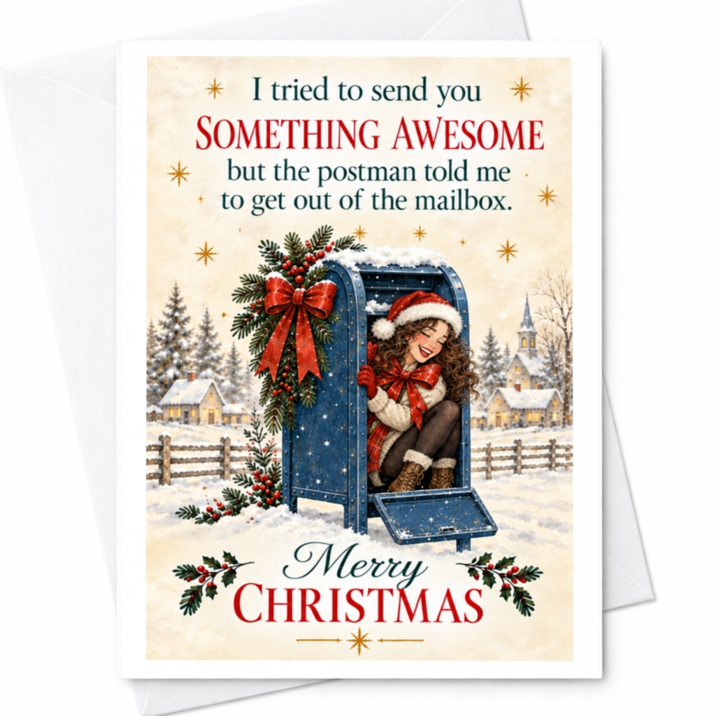 I Tried To Send You Something Awesome Funny Christmas Card Holiday Greeting Card For Friend Cute Festive Card With Mailbox Scene C7581