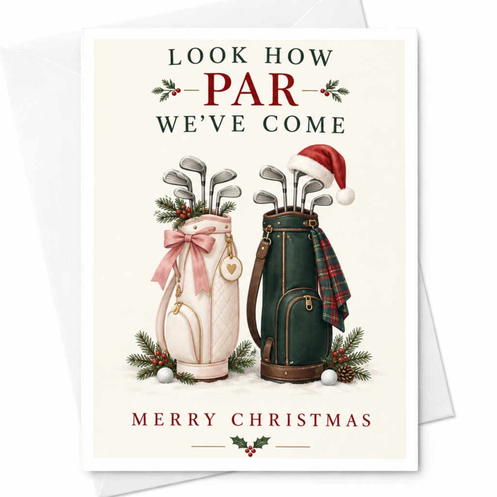 Look How Par We've Come Merry Christmas Golf Themed Christmas Card For Golfer Holiday Greeting Card Cute Festive C7587