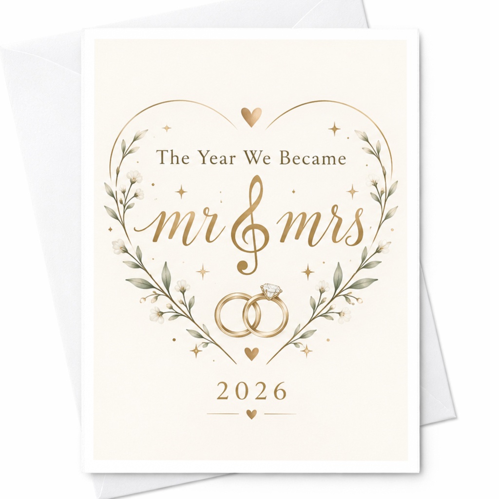 The Year We Became Mr & Mrs 2026 Wedding Card Floral Heart For Couple Romantic Marriage Congratulations Card C7595