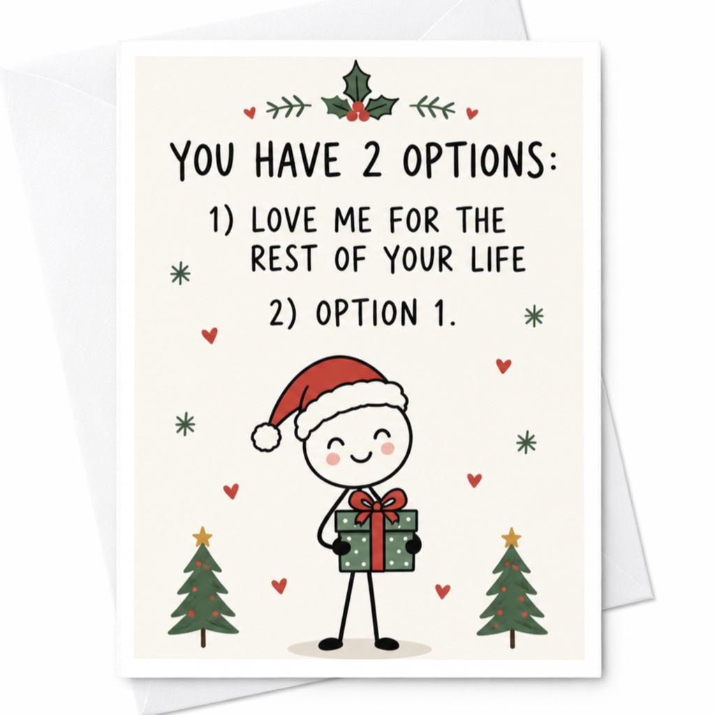 You Have 2 Options: 1) Love Me For The Rest Of Your Life 2) Option 1. Funny Christmas Card Cute Holiday Greeting Card For Partner C7603